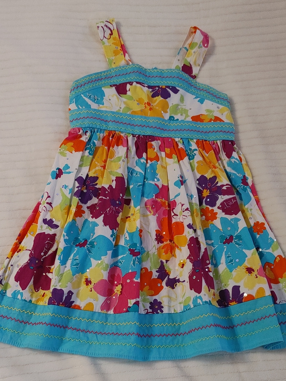 Youngland Multicolor Floral Sundress with Turquoise Trim